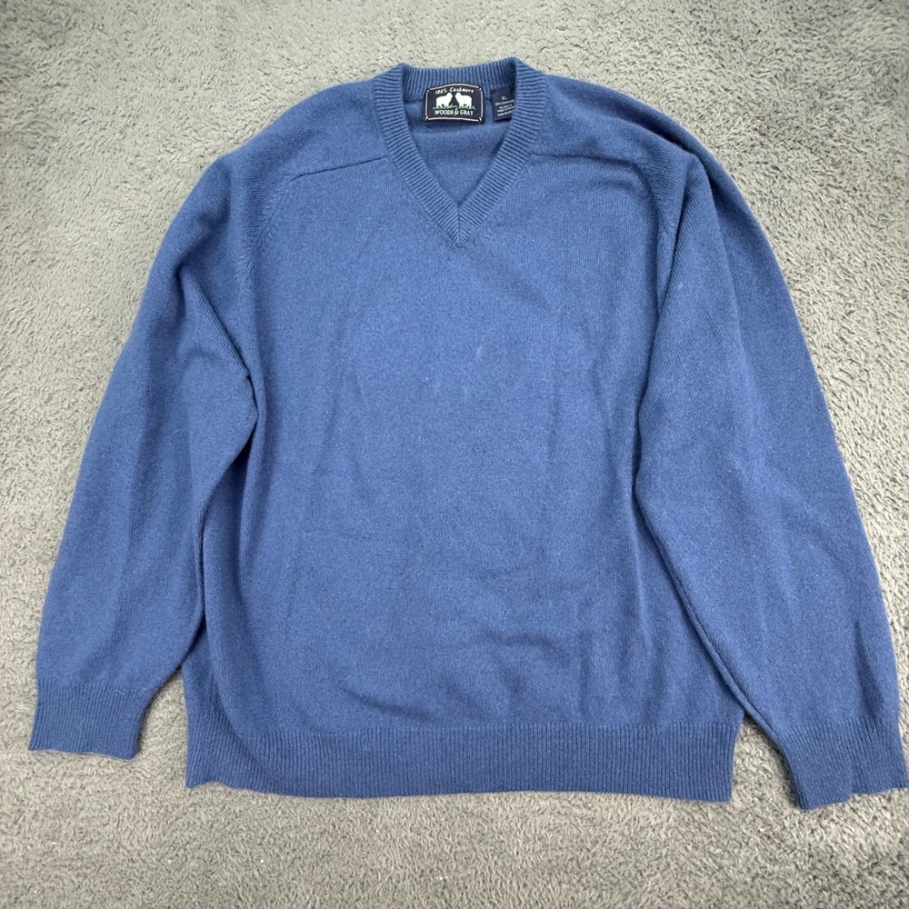 Woods & Gray Sweater Mens XL Blue 100% Cashmere V-Neck Knit Pullover